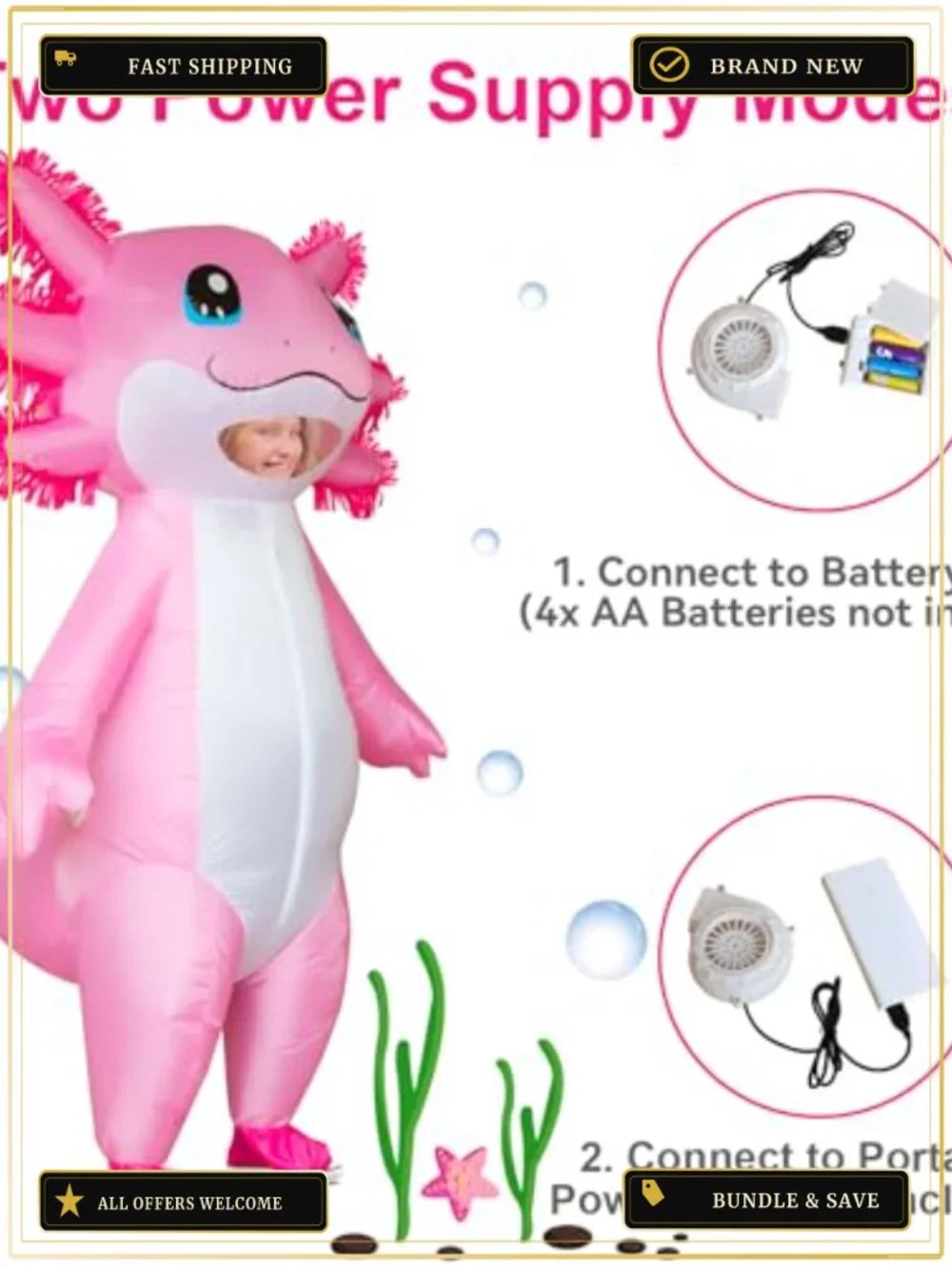 Kids Inflatable Axolotl Costume Polyester Halloween Blow Up Suit